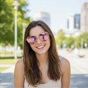 Betsey Johnson Pink Gold Mirrored Hearts Womens Sunglasses 100%UV 53236FBJ101